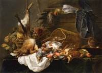 Cat, Venison and a Basket of Grapes