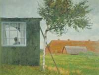A Garden Scene, a Figure in a Shed
