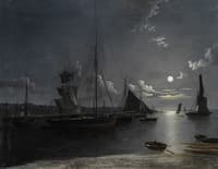 Fishing and Other Vessels on a Moonlit Estuary
