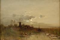 River landscape with full moon
