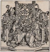 Pope Pius II and the Emperor Frederick III seated on one throne