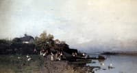 Fishermen's Ferry on the Bank of the River Tisza
