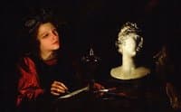 Young Boy working by Lamplight