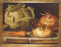 Still Life with cabbage carrot onions