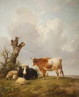 View in Stour Valley with Two Cows