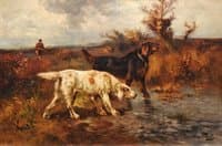 Hunter with two hounds