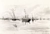 Fleet of transports just before the start, Tampa Bay