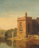 Lake with a Pavilion and Statue