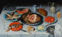 Breakfast Piece with a Fish, Ham and Cherries
