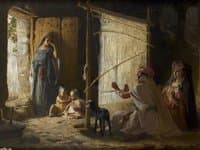 Women in Biskra weaving the Burnoose