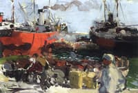 Merchant Ships in Valencia Harbor