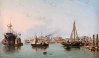 Entrance to Portsmouth Harbour with British Man of War