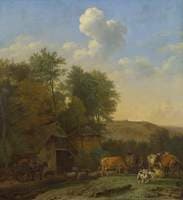Landscape with Cows, Sheep and Horses by a Barn