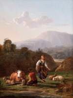 Landscape at a River Bank with Figures and Cattle