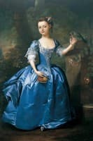 Portrait of a Girl in a Blue Dress with a Parrot in a Palatial Garden