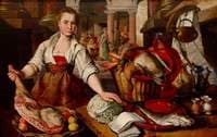 A Maid in the Kitchen with Christ and Mary and Martha in the Background