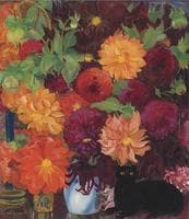 Still Life with Flowers and a Black Cat