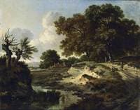 A Wooded Landscape with a house in the Background and a Figure