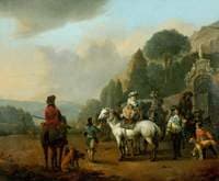 A Party of Falconers Outside the Gates to a Chȃteau