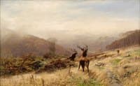 Autumnal Landscape with Three Deer