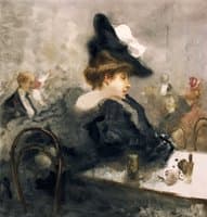An Elegant Lady in Black in a Cafe