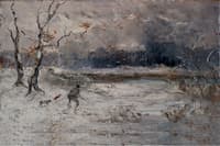 Hunter in Winter Landscape