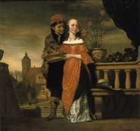 A Man Holding a Carnation to a Woman's Nose