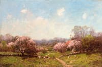 Landscape with Apple Blossoms, Figure and Sheep