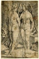 Victory and Fame, two female nudes, one with a palm, the other with wings