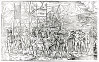 Victory procession of the naked men over satyrs