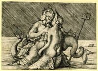 Triton and Nereid caressing each other in the sea