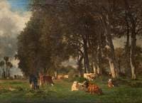 Un sous bois avec des vaches