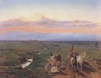 Evening Landscape with Herd of Goats