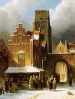 A Busy Day in a Wintry Dutch Town
