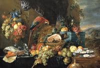 A Richly Laid Table with Parrots