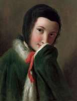 Portrait of a Woman with Black Lace Scarf, Green Coat with White Fur