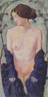 Female Nude with Blue Shawl
