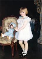 Portrait of a Little Girl with Doll Seated on a Sofa