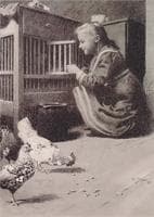 Girl in henhouse