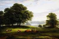 A View of Calke Park with a View of Lower Dog Kennel Pond, Figures, Cattle and Sheep