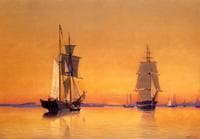 Ships in Boston Harbor at Twilight