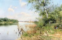 A Tranquil River with a View of a Town, possibly Seville