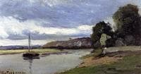 Banks of a River with Barge