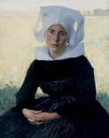 Woman in Breton Costume Seated in a Meadow