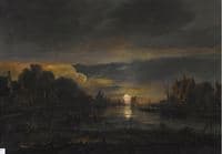 A River Landscape at Sunset