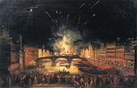 I foichi d'artificio sul Ponte alla Carraia per la festa di San Giovanni