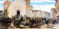 L'artiglieria toscana a Montechiaro salutata dia francesi feriti a Solferino