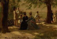 Elegant figures in a park