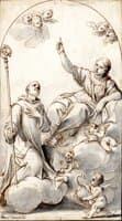 Two saints, possibly St Hugh and St Mary Magdalene on Clouds with Putti