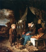An Old Woman Baking Pancakes, with a Boy